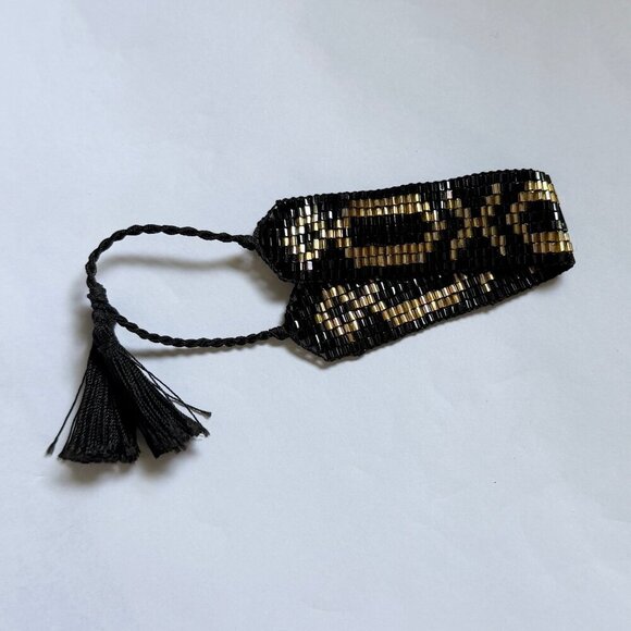🖤 Black & Gold XOXO Beaded Stretch Bracelet | Adjustable Pull String - Picture 6 of 6